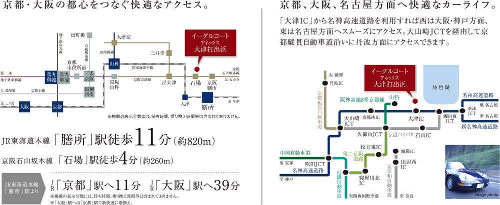 京都・大阪の都心をつなぐ快適なアクセス。
          京都、大阪、名古屋方面へ快適なカーライフ。